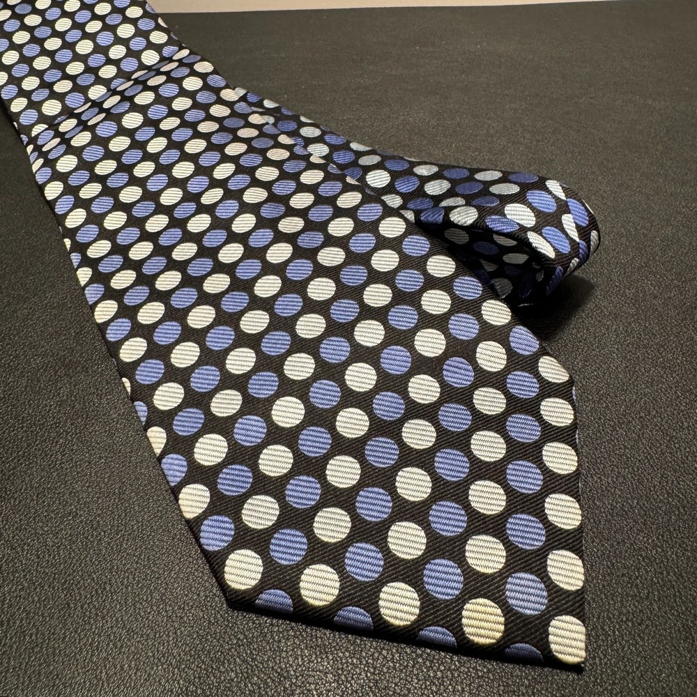 Bernini Tie Blue Gray Circle Geometric Polkadot Repp Jacquard 100% Silk Vintage